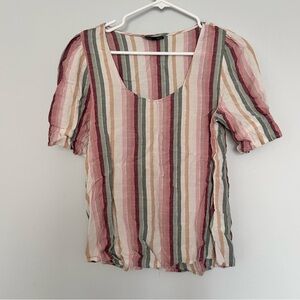 Alison Andrews Women’s Small Striped Puff Sleeve Top Rayon Metallic Blouse